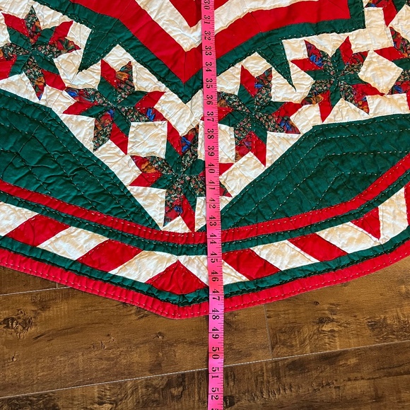 Quilted Christmas Tree Skirt Vintage Homemade 48” Handmade Star Pattern Classic - Picture 11 of 15